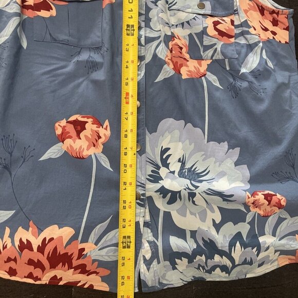Lularoe Roxanne Snap Button Sleeveless Blue Tropic Floral Size Large 14/16 (B7) - Picture 7 of 8